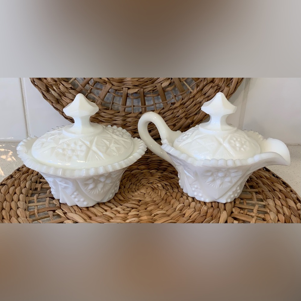 Vintage Milk-Glass Creamer/Sugar Bowl Set With Lids Lot(4)